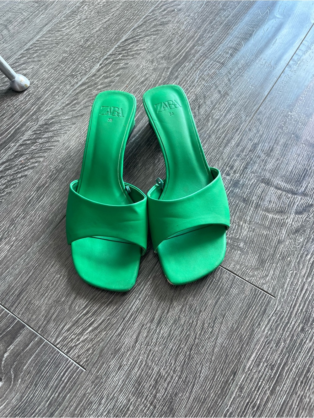 ZARA Emerald Green Satin Slide Mules